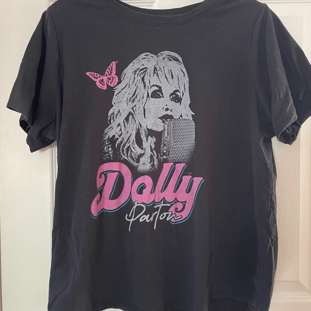 Black Dolly Parton Graphic Tee with Pink Accents